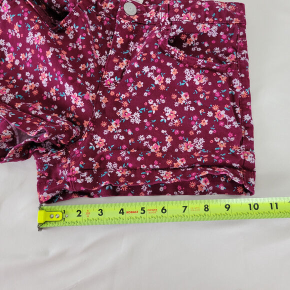 SO Shorts Juniors 7 Multicolor Mid Rise Womens Colorful Floral Pockets Maroon - Picture 6 of 14